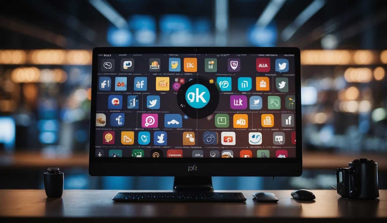 A computer screen displaying a side-by-side comparison of paid and free social media tools with various icons and graphs