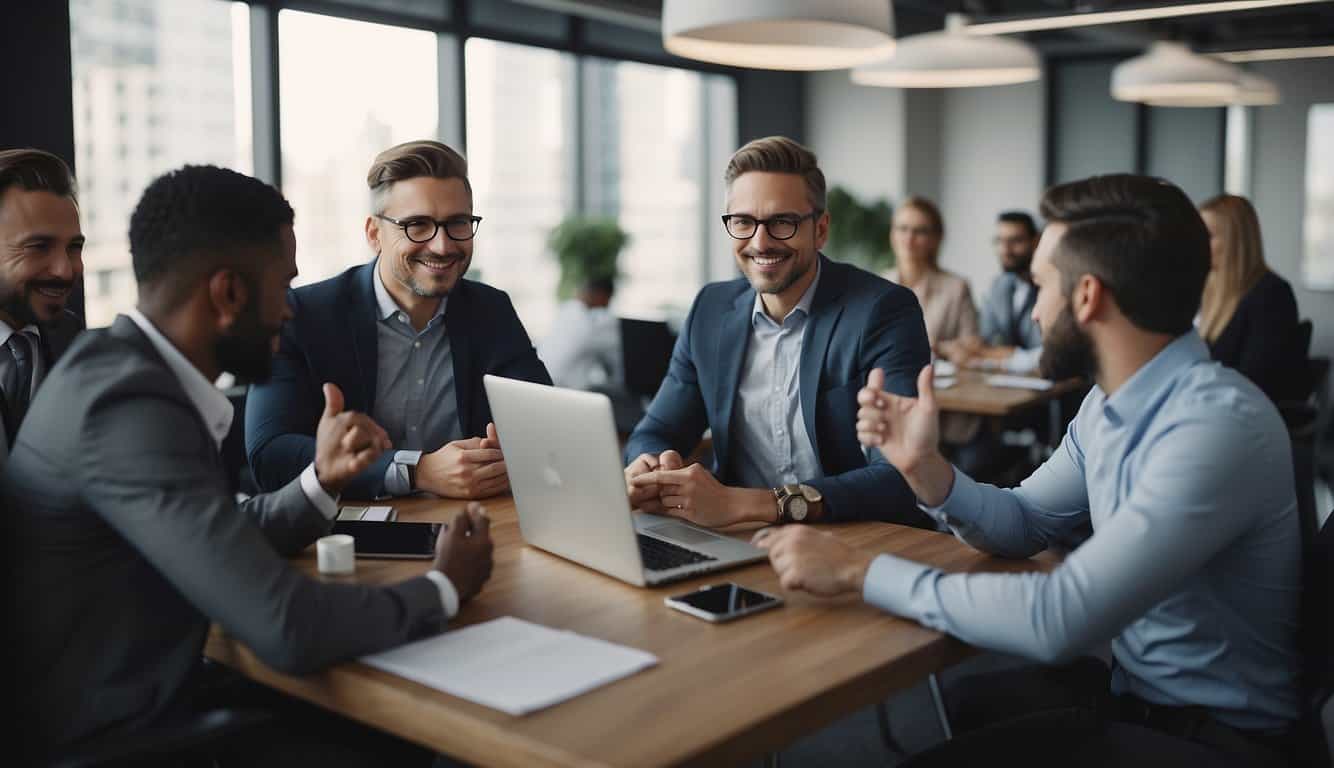 A group of professionals engage in CRM training, using interactive resources and technology to apply new business practices