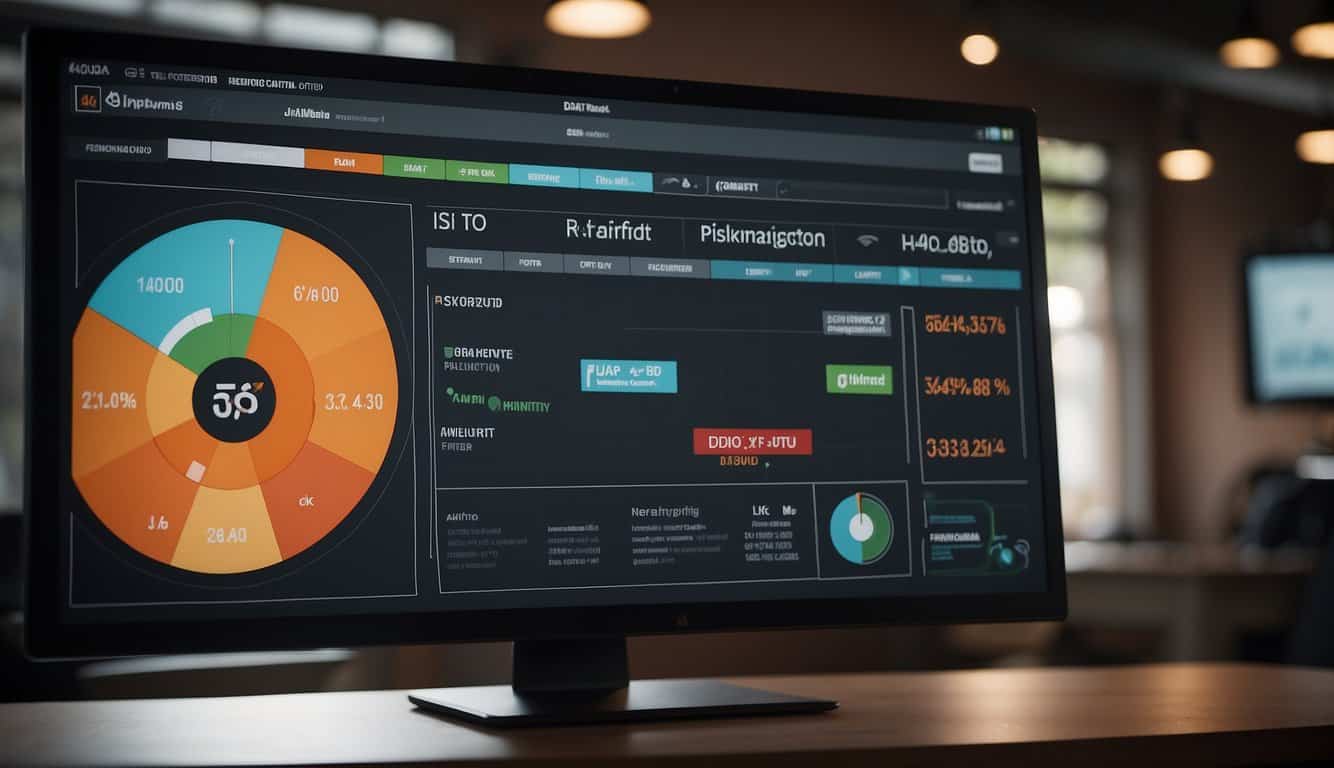 A computer screen displaying retargeting ad options with data charts and targeting parameters. Mouse pointer hovers over "submit" button
