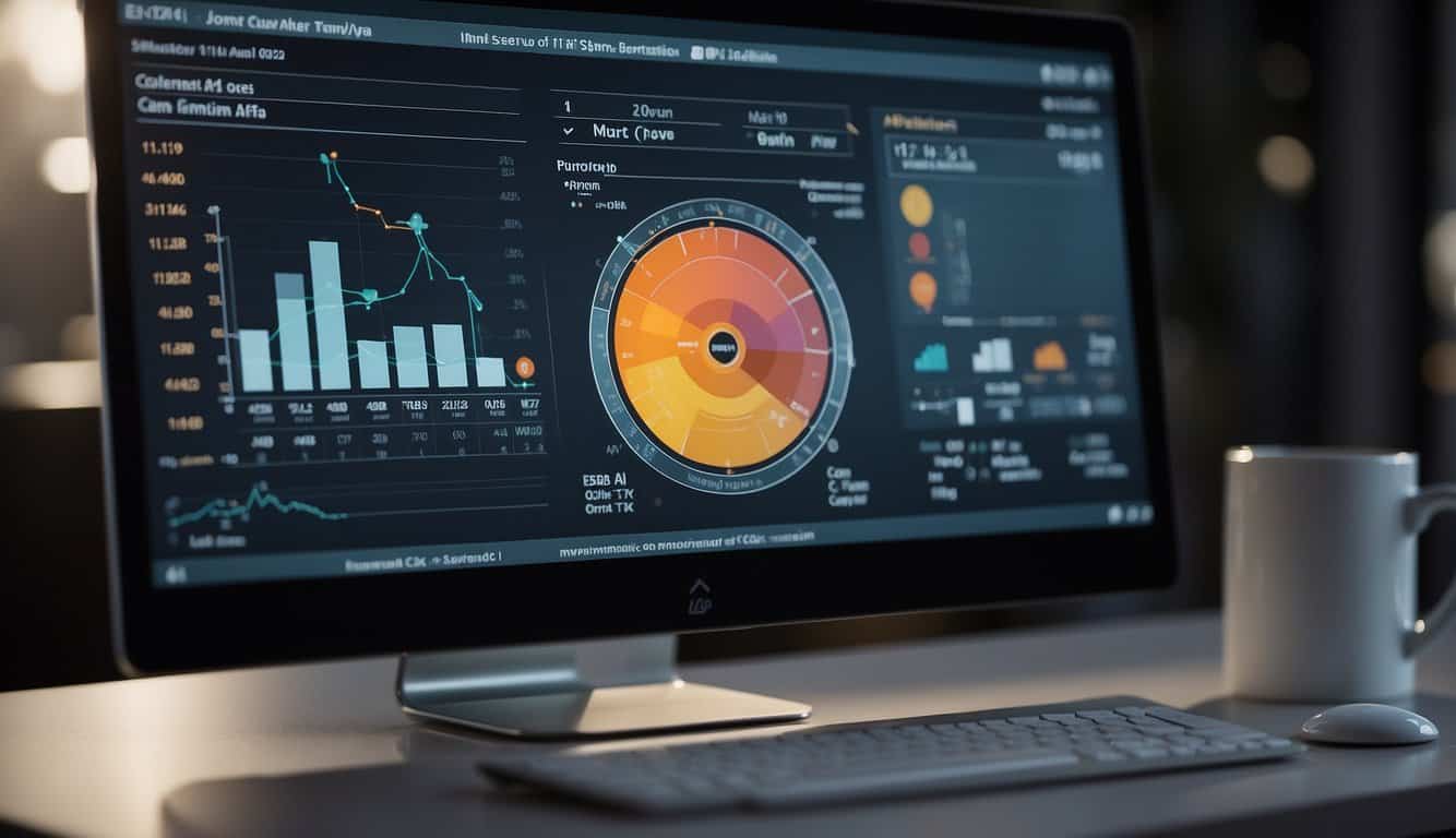 A computer screen displaying a variety of content optimization tools, with data charts and graphs showing growth and improvement over time