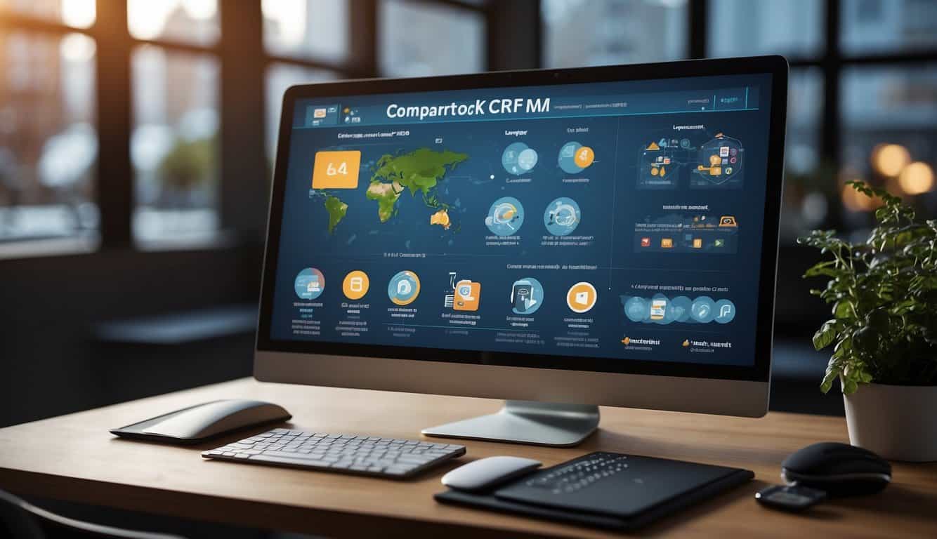 A computer screen displaying various customizable CRM solutions with interactive features and user-friendly interfaces