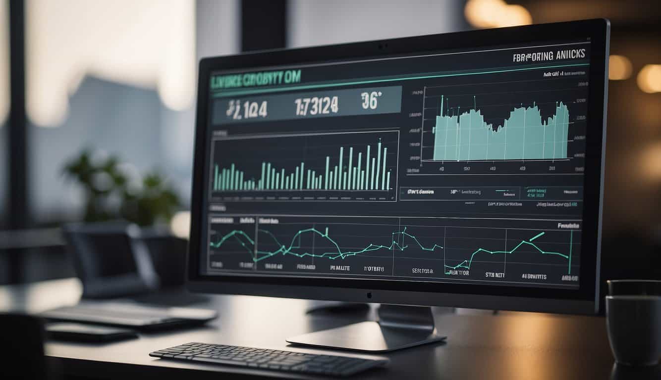A computer screen displaying graphs and charts with the words "Leveraging Analytics and Reporting for Growth" above it