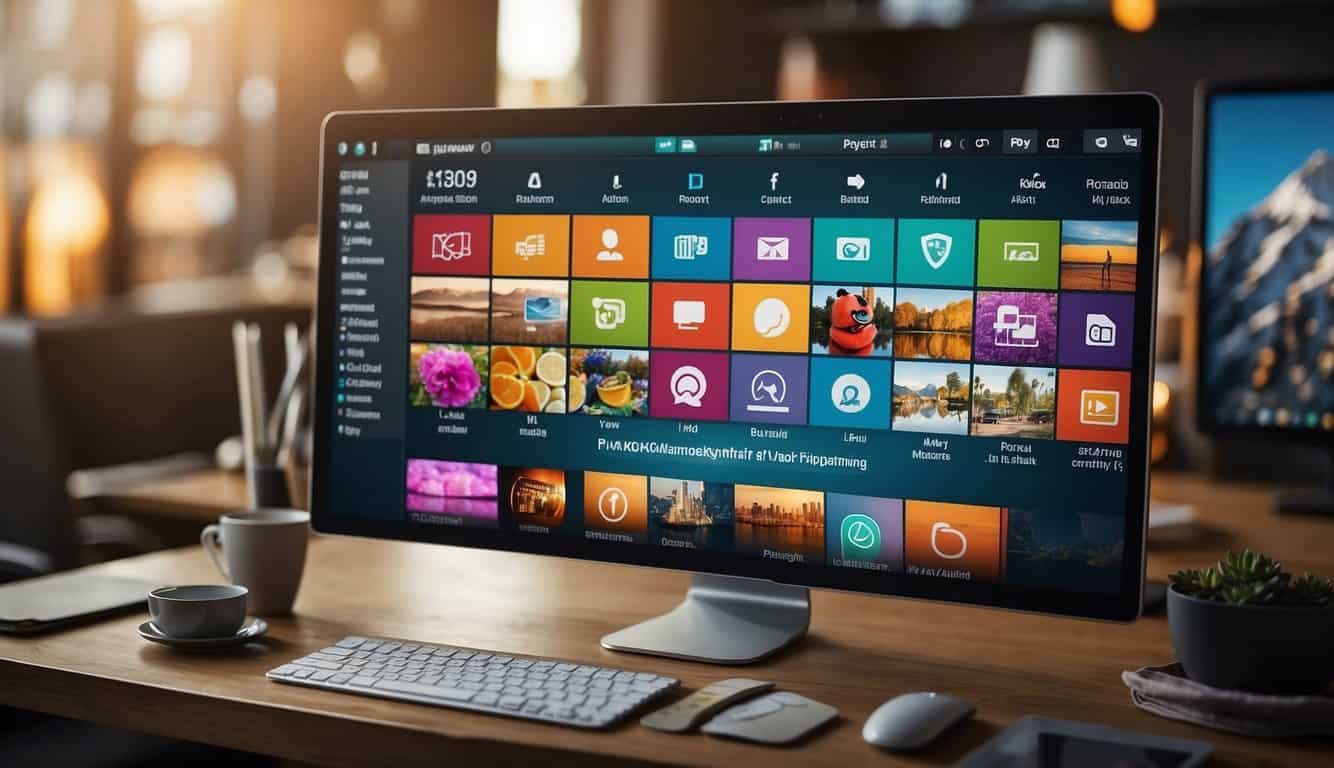 A computer screen displaying various affordable video marketing tools with colorful icons and user-friendly interface
