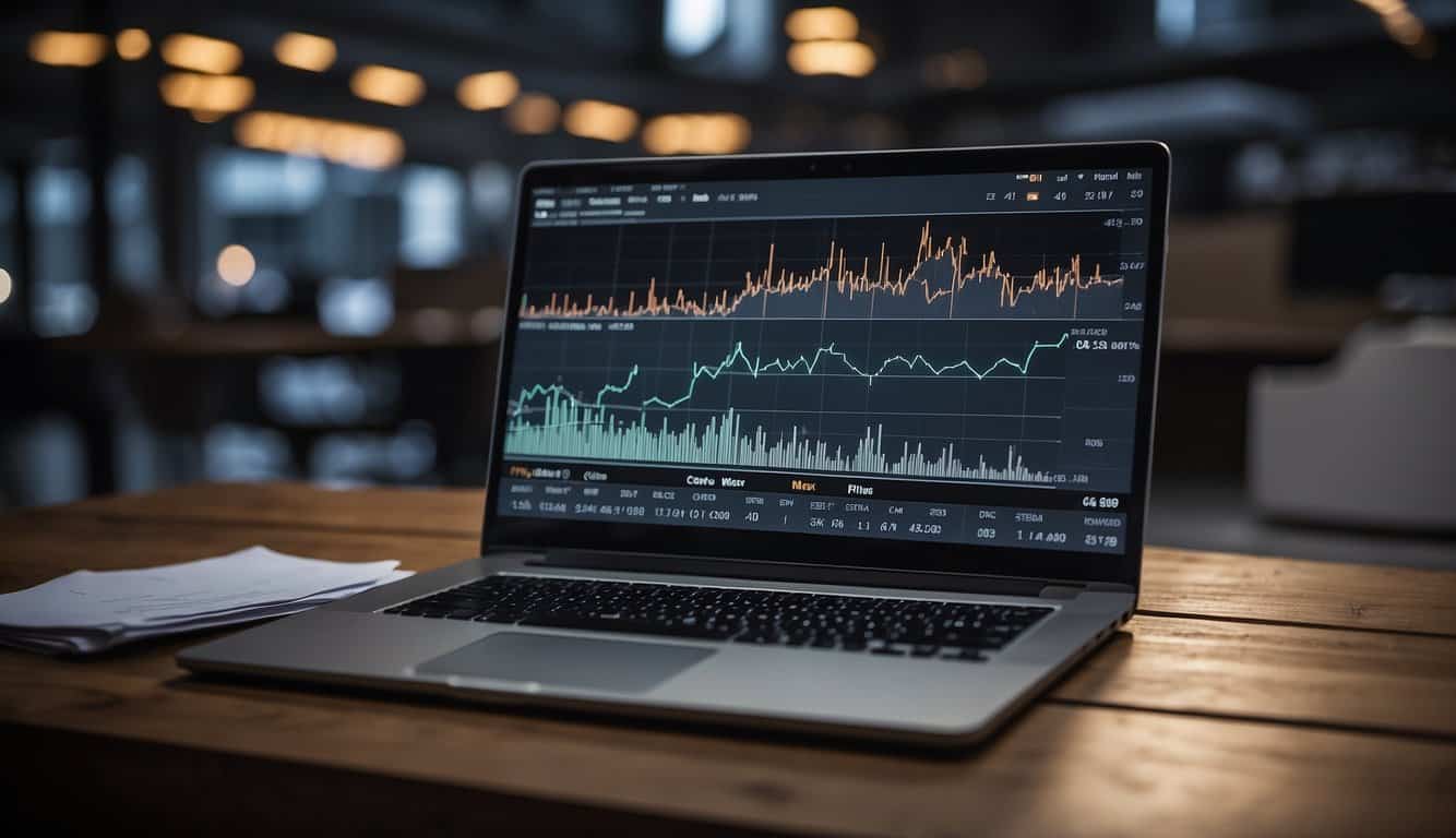A laptop displaying conversion metrics, surrounded by charts and graphs