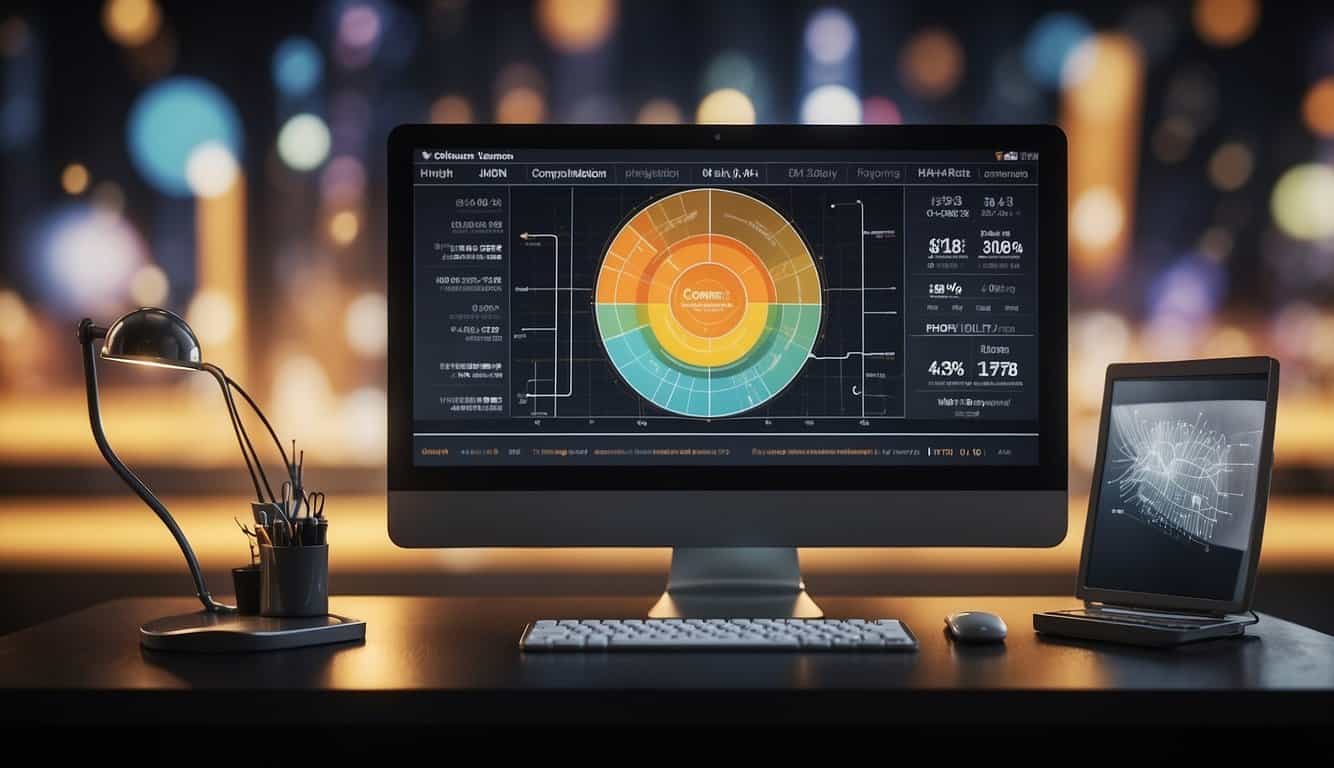 A computer screen displaying various free conversion rate tools with charts and graphs showing different rates of conversion